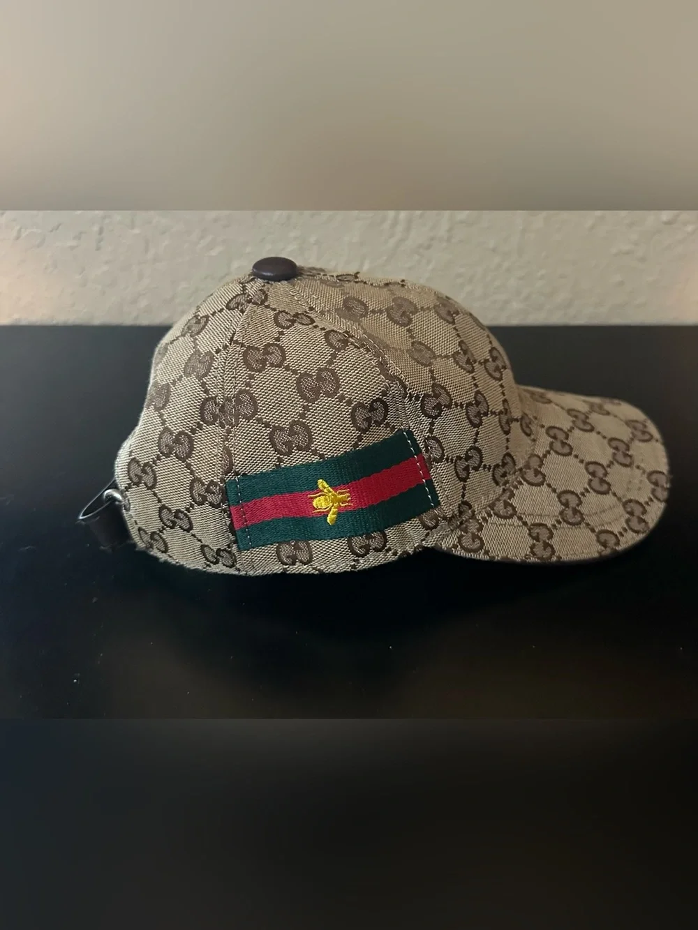 Kids Brown/Beige GG Monogram Baseball Cap with Web Stripe